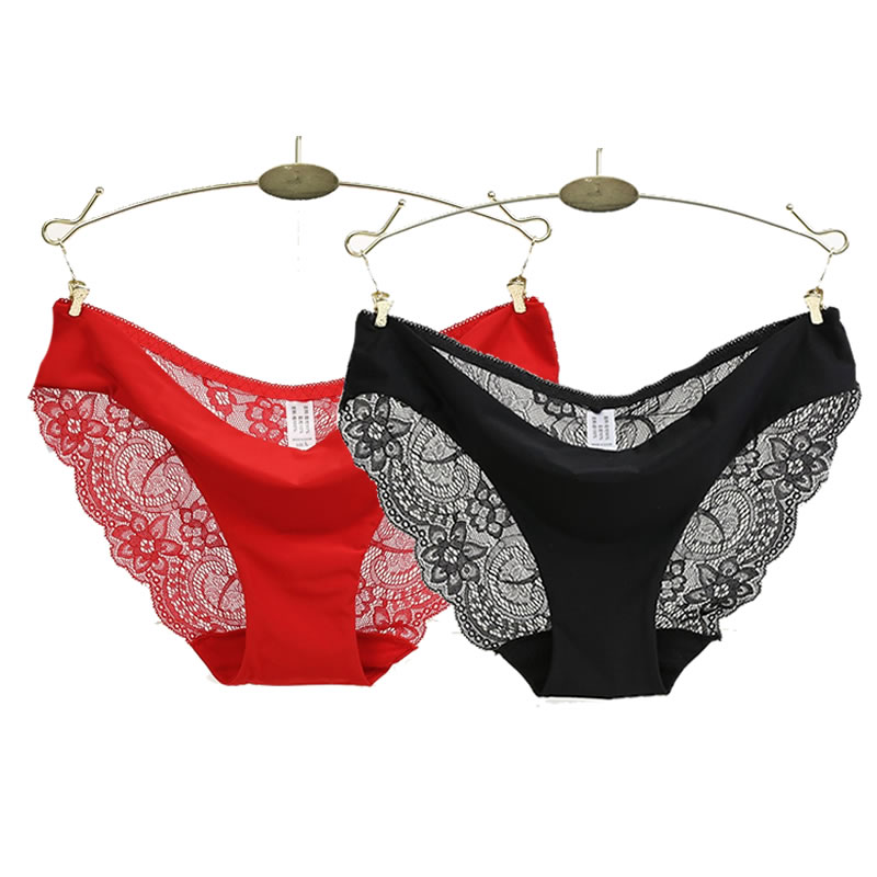 Floral Transparent Embroidery Seamless Low-Rise Panty (2 Pcs)