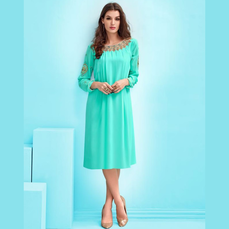 Sea Green Heavy Neck Georgette Party Wear Kurta, Ethnic Wear, Trendy ...