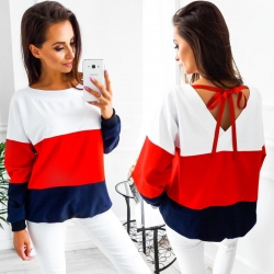 O-Neck Long Sleeve Loose Back V Collar Sweatshirt