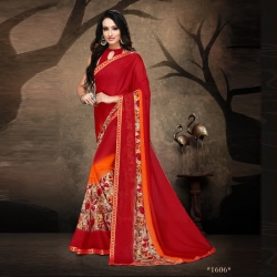 Littledesire Floral Rennial Printed Red Saree With Blouse