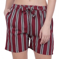 Women Striped Printed Regular Fit Red Shorts