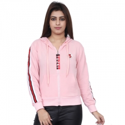 Side Striped Full Sleeves Hooded Sweatshirt for Women