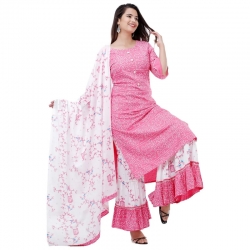 Bandhani Print Straight Kurta With Sharara & Dupatta