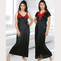 Women Gauge Soft Silky Satin Nighty - 2 pcs