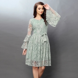 Tiered Bell Sleeves Lace Design Party Wear Dress
