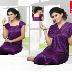 Soft Silky Satin Nighty With Robe 2 Pcs Set