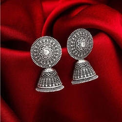 Silver Plated Oxidized Antique Traditional Jhumka Earrings