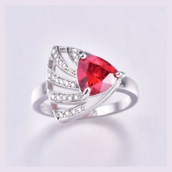 Littledesire Triangle Design Red CZ Silver 925 Ring