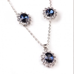 Fashion Jewellery Blue Crystal Stone Necklace Earrings Set 