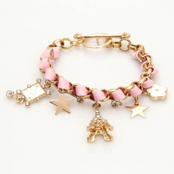 Stars Flowers Poker Cord Tassels Paris Charm Crystal Bracelet