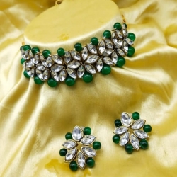 Stylish Kundan Traditional Green Choker Set