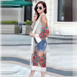 Long Sleeves Floral Embroidered Net Embroidered Shrug