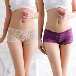 Floral Lace Transparent Shorts Low Waist Panties (2 Pcs)