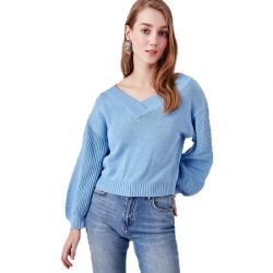 Littledesire V-Neck Balloon Sleeve Stylish Sweater