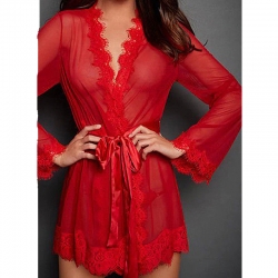 Littledesire Red & Black Wrap Robe Bedroom Sleepwear Babydoll Gown