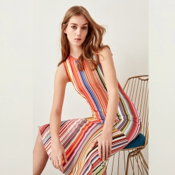 Littledesire Striped Printed Boat Neck Sleeveless Dress