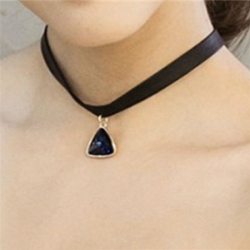 Women Black Velvet Crystal Triangle Choker Necklace