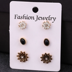 Flowers & Water Zinc Alloy Stud Earrings 3 pcs Set