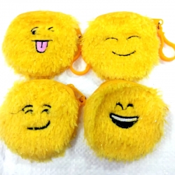 Round Emoji Face Plush Soft Mini Pouch Coin Purse Pack Of 4