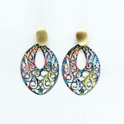 Multicolored Hand Painted Metal Hoop Earrings