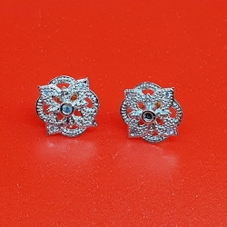 Silver Color Zircon Flower Earrings