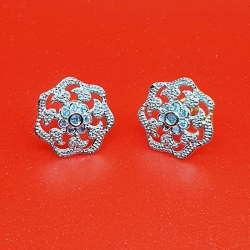 Silver Color Zircon Flower Earrings