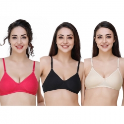 Hosiery Solid Plain Non Padded Seamless Moulded Bra Pack of 3