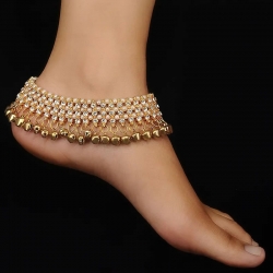 Golden Plated Kundan Payal With Ghungroo and Pearl