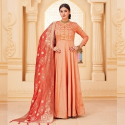 Littledesire Embroidered Gown With Banarasi Jacquard Dupatta