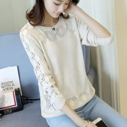 Boat-Neck Style Casual Flat Knitted Sweater Top