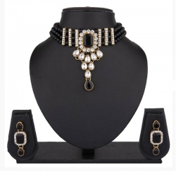 Black Statement kundan Choker Necklace Set