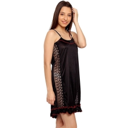 Frill Black Sleeveless Satin Sleepwear