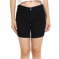 Littledesire Mid-Rise Denim Stretchable Solid Black Girls Shorts