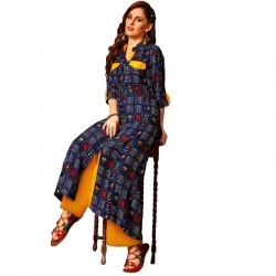 Littledesire Dark Blue Stylish A-Line Printed Long Kurta