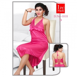 Lace Halter Neck Sleepwear Satin Nighty Dress