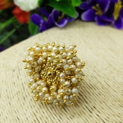 Golden Plated Pearl Design Floral Finger Ring