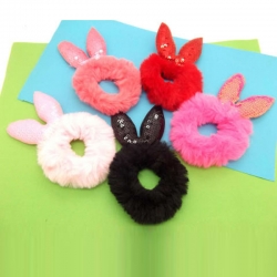 Fluffy Faux Fur Sequence Rubber Band Hair Pack of 4