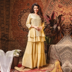 Embroidered Flared Viscose Georgette Kurta Sharara Set