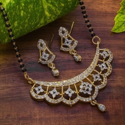 Beautiful Alloy CZ Golden Plated Mangalsutra & Earrings Set 