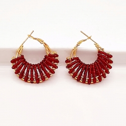 Gold-Plated Seed Beads Wired Hoop Earring