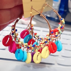 Shell Colorful Circle Wire Hoop Earrings 