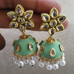 Polki Jhumka Pearl Stone Earrings