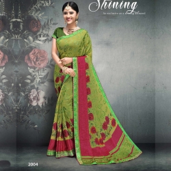 Littledesire Floral Print Green Brasso Saree 