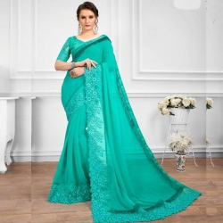 Latest Design Embroidered Bangalori Silk Party Wear Saree