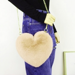 Heart Shaped Faux Fur Crossbody Chain Bag