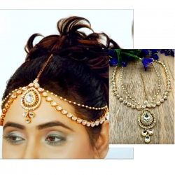 Gold Plated Mathapatti White Stone Hair Band