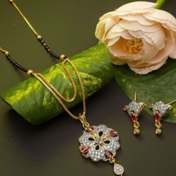 Beautiful Alloy CZ Golden Plated Mangalsutra & Earrings Set