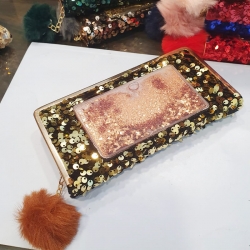 Sequins Puff Ball Party Wear Zipper Clutch Wallet 