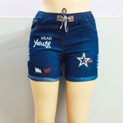 Cartoon Print Elastic Waist Denim Short for Girls