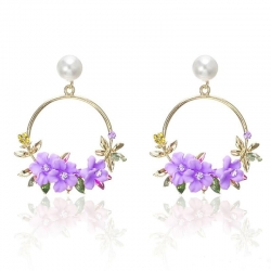  Littledesire Red Flower Circle Dangle Korean Earrings